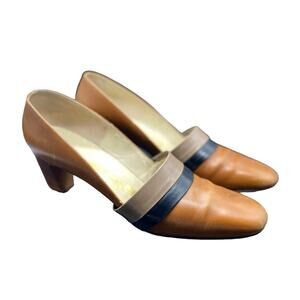 1960s‎ Tri-Tone Leather Neutral Mod Heels Secretary Pump Baynhams Palizzio